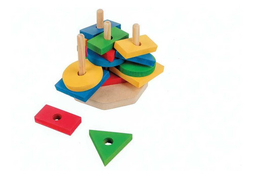 Brinquedo Pedagogico Madeira Torre De Forma Geometrica 16pc 0
