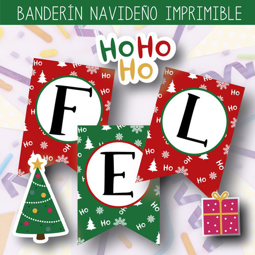 Kit Imprimible Banderín Feliz Navidad + Guirnalda Navidad 1