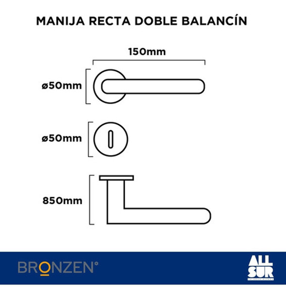 Picaporte Acero Negro Recta Bocallave Puerta Doble Balancín 1