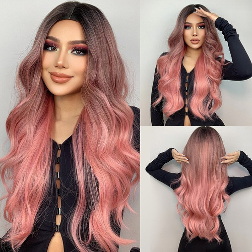Peluca Rosadas Cabello Largo 70cm 100% Transpirable P5 0