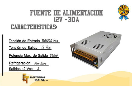 Fuente Cámara De Seguridad Cctv 12v 30a Switching Estéreo 1