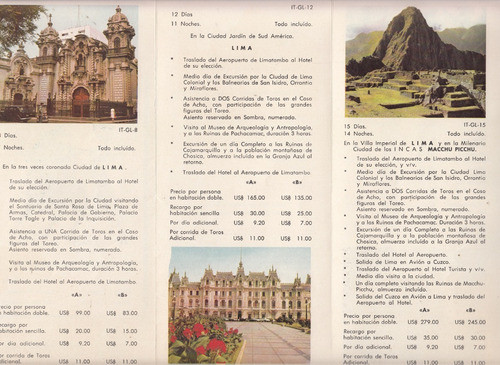 1960 Tauromaquia Folleto Fiesta Toros Peru Aviacion Panagra 1