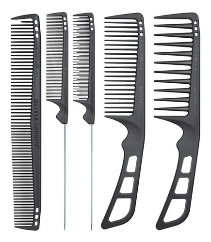 Olivia Garden Kit X5 Peines Carbono Peluqueria Barberia Prof 0