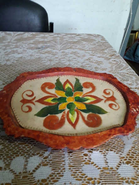 Bandeja Antigua De Madera Trabajada A Mano 0