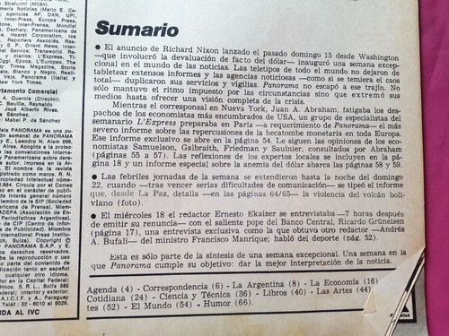 Revista Panorama Nº 226 - Año 1971 Richard Nixon - Dolar 1