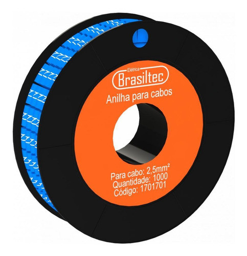 Anilha Letra N Azul Para Cabo 2,5mm Rolo 1000 Numeros 0