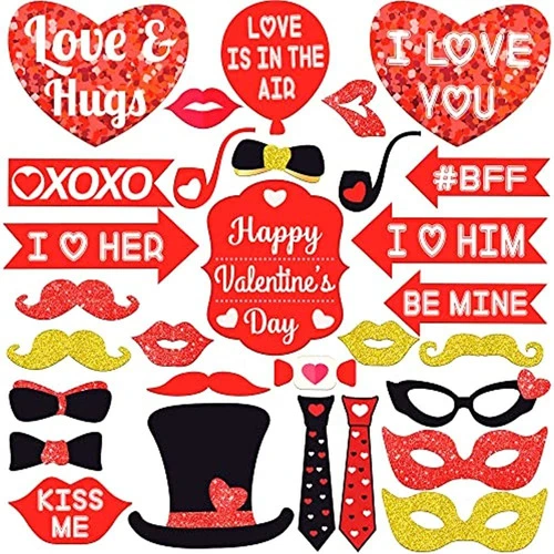 Red Glitter, Valentines Day Photo Props - Paquete De 30, Val 0