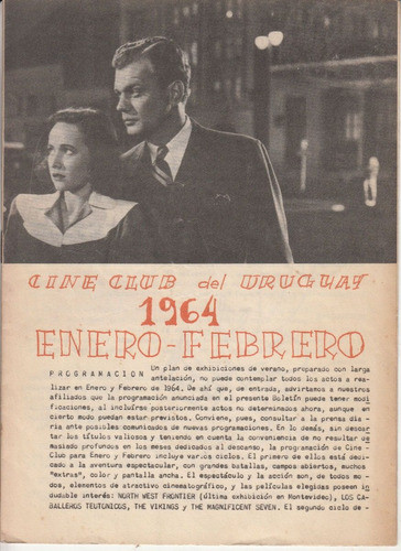 Cine Club Del Uruguay Programa Enero - Febrero De 1964 0