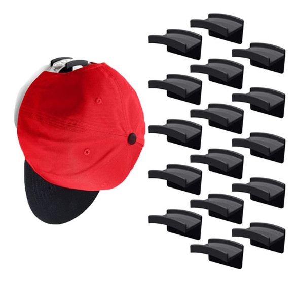 16 Ganchos Adhesivos Para Colgar Gorros Y Sombreros - Negro 0