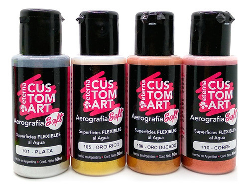 4 Pinturas Eterna Metalizada Para Aerografos Custom Art Soft 0