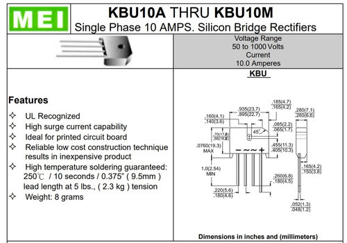 Puente Diodo Rectificador 1000v 10a 10a Rect Kbu10m X 2 Htec 1