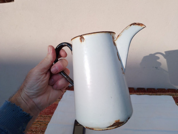Antigua Jarra Cafetera Enlozada Buen Cuerpo Picada Sin Tapa 1 Antigua Jarra Cafetera Enlozada Buen Cuerpo Picada Sin Tapa 1