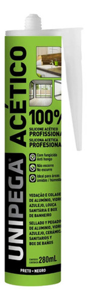 Unipega Silicona Acetica 100% Pro Negro - Cartucho 280ml 0