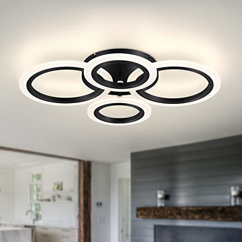 Moderna Luz Techo Led Empotrada 4 Anillos Negro Cerca 0