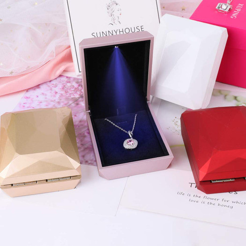 Joyero Con Luz Led Para Compromiso Boda - Estuche Rojo 1