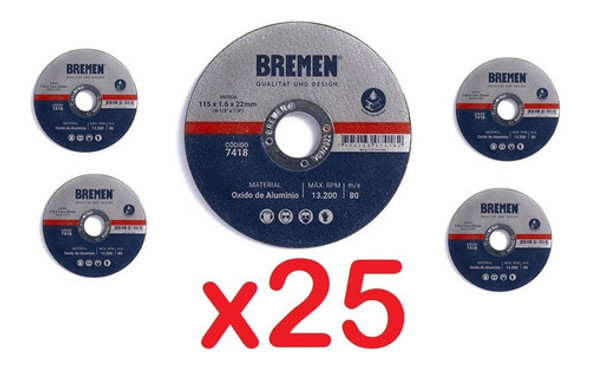 Disco De Corte Amoladora Metal Bremen 115 X 1.6 Mm 7418-x25u 0