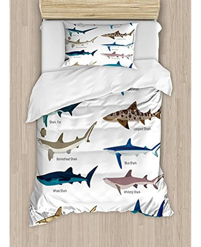 Juego De Funda Nórdica De Tiburón Por Ambesonne, Tamaño Dobl 0