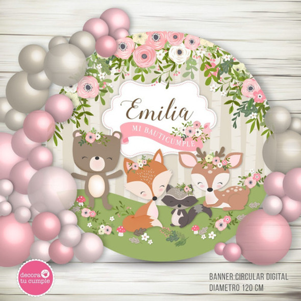 Banner Animalitos Bosque Nena Circular Imprimible Cumpleaños 0