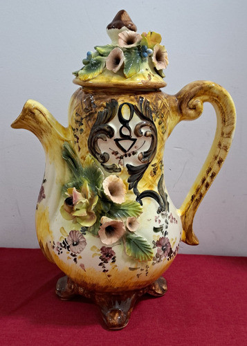 Antigua Tetera De Porcelana Gigante Con Flores 1