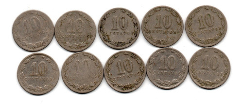 Lote 10 Monedas Argentina 10 Centavos Niquel Decada 1920-29 1