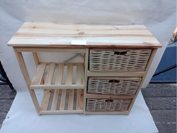 Mueble Organizador 3 Cajones Mimbre  Marron + Estante 0