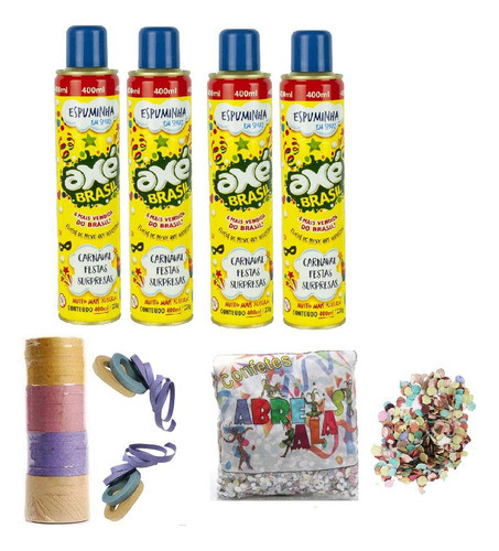 Espuminha Carnaval 4un Com Confete E Serpentina Kit Completo 0