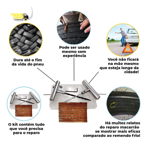 Kit Reparo Pneu Remendo Sem Câmara 6mm Carros Motos Tripinha 1