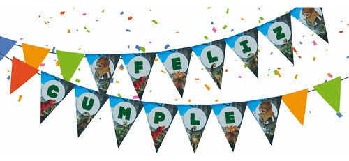 Diseño Digital Banderin Feliz Cumple De Dinosaurios 0