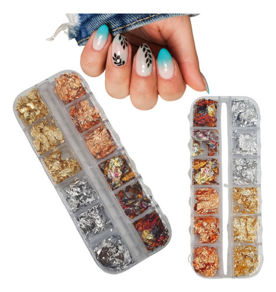 Papel 3d En 12 Compartimiento Oro Plata Cobre Nails Lfme 0
