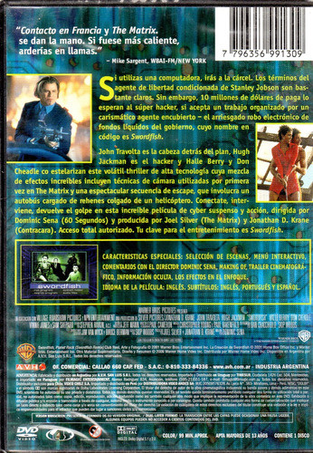 Swordfish Acceso Autorizado - Dvd Nuevo Orig Cerrado - Mcbmi 1