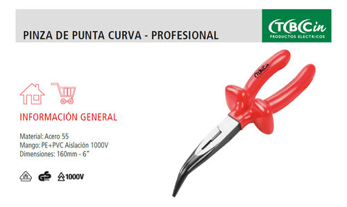 Pinza De Punta Curva 6  Aislada 1000v Acero Pro Tbcin 1