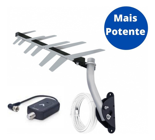 Antena Externa Digital Aquário Com Amplificador + Cabo 10m 1