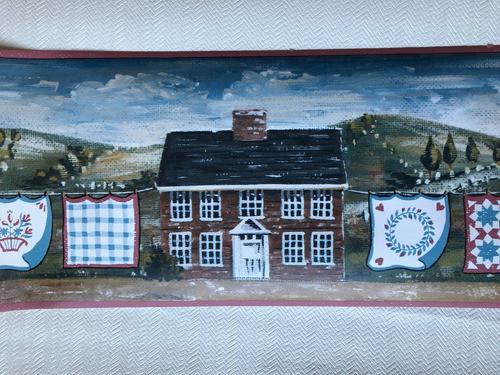 Guardas Papel Decorado Casas Y Manteles Azules Folk Country 1