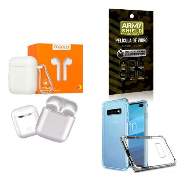 Kit Fone Sem Fio + Capinha Samsung S10 Plus + Película 3d 0