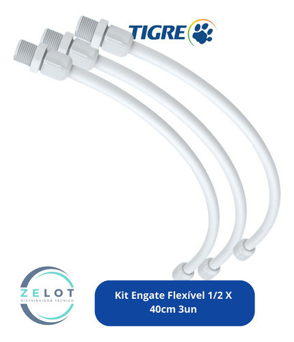 Engate Flexível Pvc Tigre 1/2 X40cm Pvc - Kit 3un 1