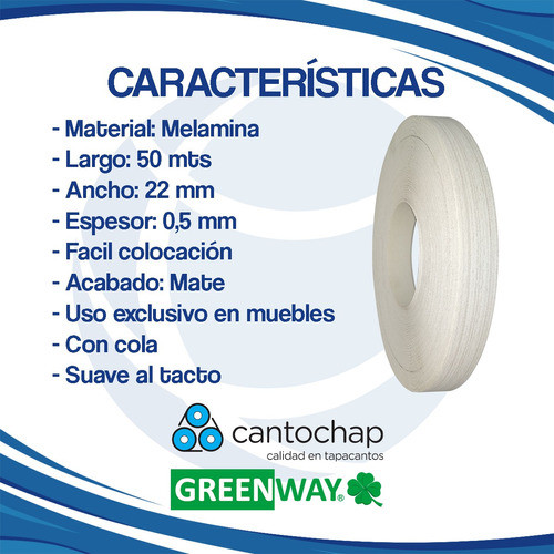 Tapacanto Filo Melamina 22mm Helsiki X50mts Preencolado Cima 1