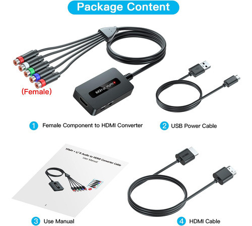 Cable Convertidor Componente Hembra A Hdmi Con Hdmi Y Cables 1