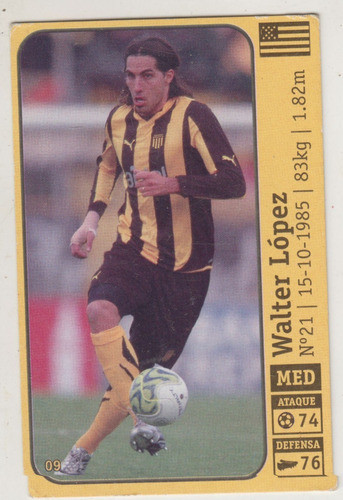 2012 Futbol Tarjeta Walter El Zurdo Lopez Peñarol Uruguay 0
