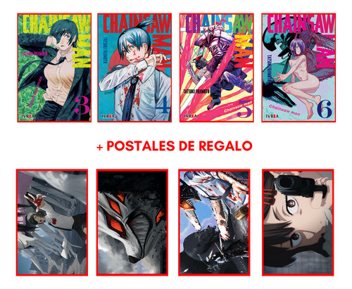 Combo Chainsaw Man 3 A 6 + 4 Postales - Manga - Ivrea 0