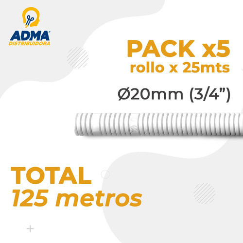 Caño Corrugado Genrod 3/4 Rollo 25 Mts Pack X5 1