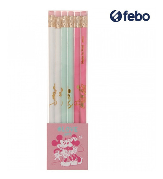 Lápices De Escribir Disney Mickey & Minnie Mouse X6 Febo 1