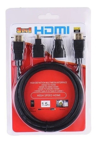 Cable Hdmi 3 En 1 Con Adaptadores A Mini Hdmi Y Micro Hdmi 0