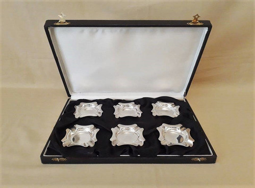 Bellísimo Estuche Con Seis Ceniceros Bañados En Plata 0