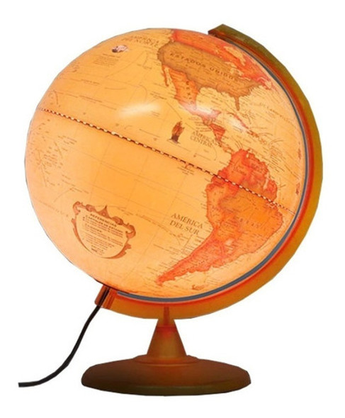 Globo Terráqueo Sepia Base Plástica 25cm Diámetro Con Luz 0