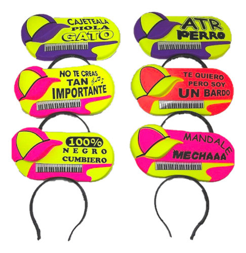 Vinchas Cumbia Plásticas Fluo - Pack X 6 0