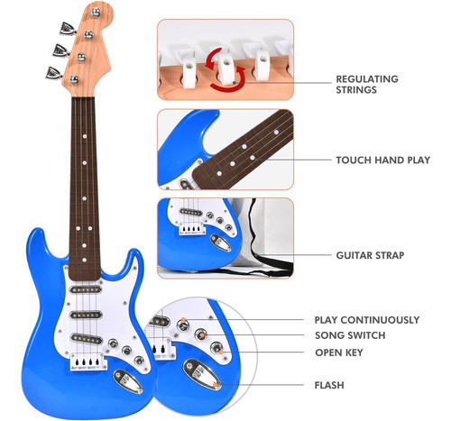 Guitarra Electrónica Azul Para Niños De 3-6 Años, Tamaño 40 1