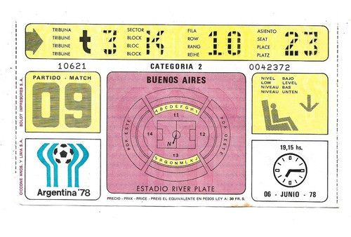Ingresso Copa 78 - Argentina X França - Estreia De Platini 0