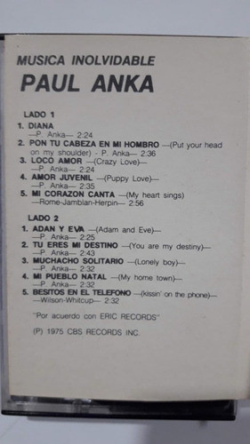 Paul Anka Música Inolvidable - Cassette 1
