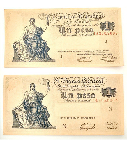2 Billetes 1 Peso Mn Bottero 1828 Y 1841 Variantes S/c 0