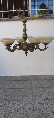 Lampara Colgante De Bronce Antigua Com 6 Luces Y Tulipas 0